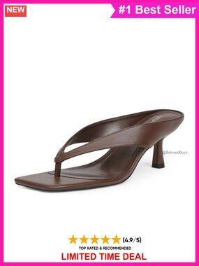 Square Toe Thong Kitten Heel Sandals Faux Leather Slip On Heels